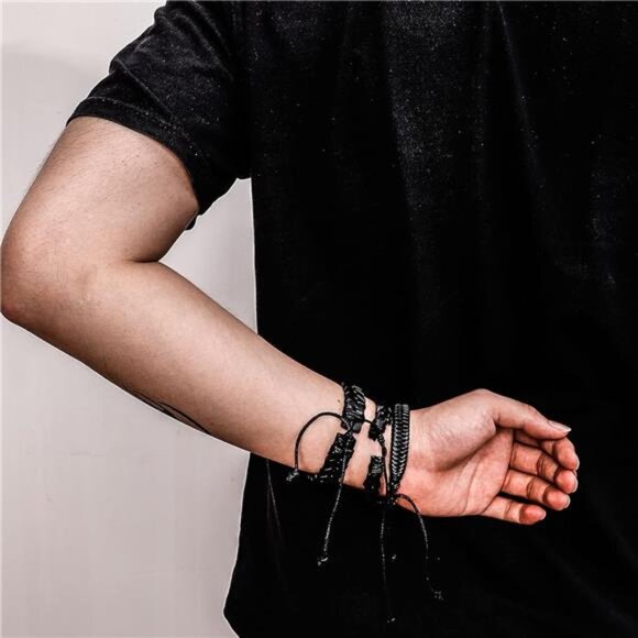 Mens womens braided leather bracelet set adjustable woven cuff wristband - Picture 6 of 8